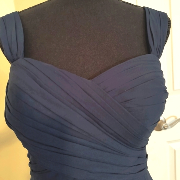 Bill Levkoff Navy Blue Shiloh Chiffon Sweetheart Bridesmaid Dress Size 10 - Picture 4 of 12